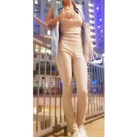 Tan Jumpsuit Catsuit Fall Autumn Winter Tank Top Casual Streetwear Low Back - Picture 2 of 4